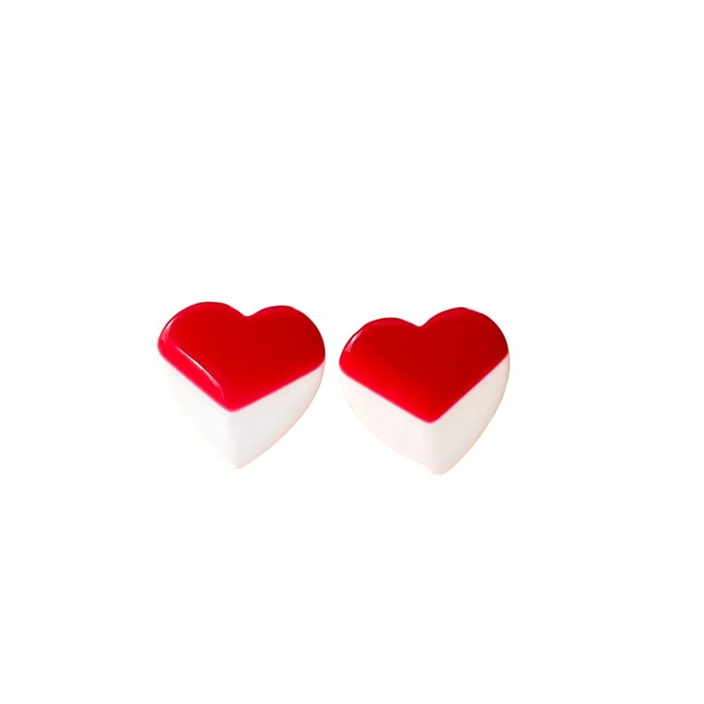 Vintage 80s Red White Heart Earrings